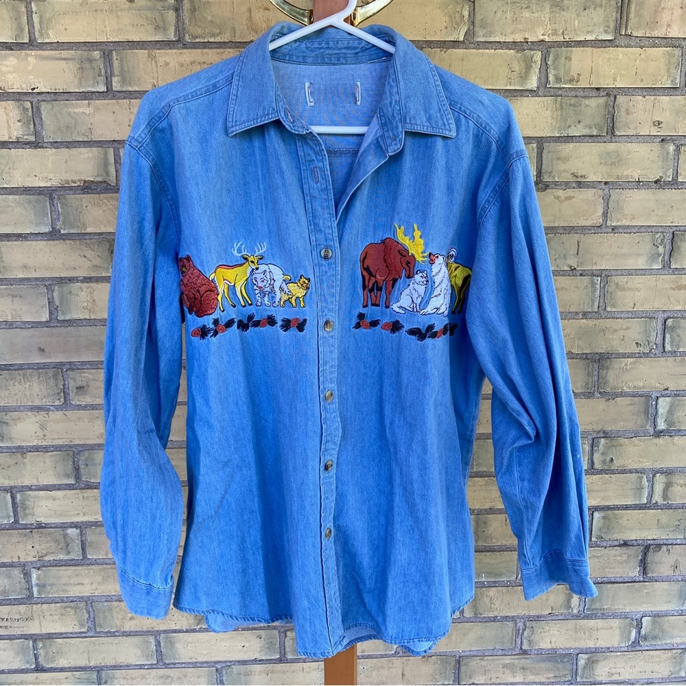 Vintage Embroidered Wildlife Denim Shirt